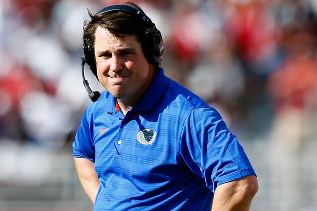 TUSCALOOSA, AL - SEPTEMBER 20:  Head coach Will Muschamp of the Florida Gators looks on during the game against the Alabama Crimson Tide at Bryant-Denny Stadium on September 20, 2014 in Tuscaloosa, Alabama.  (Photo by Kevin C. Cox/Getty Images)