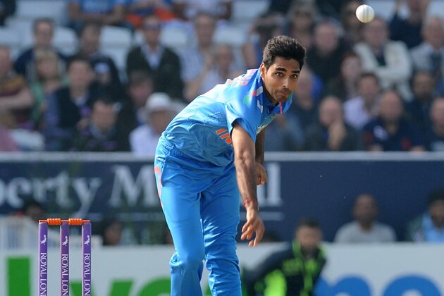 India's Bhuvneshwar Kumar bowling  during the fifth One Day International match between England and India at Headingley cricket ground, Leeds, England, Friday, Sept 5, 2014. (AP Photo/Rui Vieira)