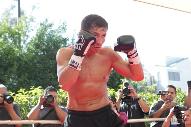 SANTA MONICA, CA - OCTOBER 15: Gennady Golovkin shadow boxes in the ring during an open media workout on October 15, 2014 in Santa Monica, California.  (Photo by Alexis Cuarezma/Getty Images)