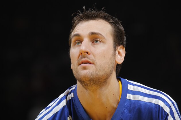 OAKLAND, CA - DECEMBER 17: Andrew Bogut #12 of the Golden State Warriors while facing the New Orleans Pelicans on December 17, 2013 at Oracle Arena in Oakland, California. NOTE TO USER: User expressly acknowledges and agrees that, by downloading and or using this photograph, user is consenting to the terms and conditions of Getty Images License Agreement. Mandatory Copyright Notice: Copyright 2013 NBAE (Photo by Rocky Widner/NBAE via Getty Images)
