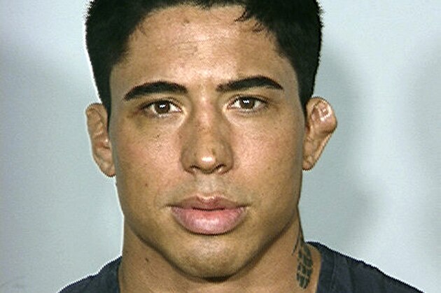 FILE - This undated file photo provided by the Las Vegas Metropolitan Police Department shows Jonathan Koppenhaver, a mixed martial arts fighter who is accused of brutally beating his porn star girlfriend in Las Vegas and then fleeing to California. He was arrested Friday Aug. 29, 2014 in California. The mixed martial arts fighter known as War Machine was extradited to Las Vegas Saturday, Aug. 30, 2014. (AP Photo/Las Vegas Metropolitan Police Department, File)