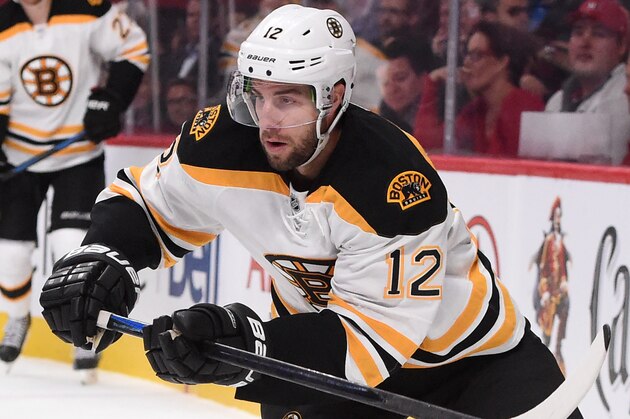 MONTREAL, QC - OCTOBER 16:  Simon Gagne #12  of the Boston Bruins skates on the ice in the NHL game against the Montreal Canadians at the Bell Centre on October 16, 2014 in Montreal, Quebec, Canada. (Photo by Francois Lacasse/NHLI via Getty Images)