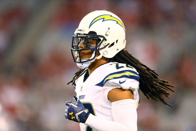 Sep 8, 2014; Glendale, AZ, USA; San Diego Chargers cornerback Jason Verrett (22) against the Arizona Cardinals at University of Phoenix Stadium. The Cardinals defeated the Chargers 18-17. Mandatory Credit: Mark J. Rebilas-USA TODAY Sports