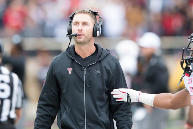LUBBOCK, TX - OCTOBER 11:  Head coach Kliff Kingsbury of the Texas Tech Red Raiders during game action against the West Virginia Mountaineers on October 11, 2014 at Jones AT&T Stadium in Lubbock, Texas. West Virginia won the game  37-34. (Photo by John Weast/Getty Images)