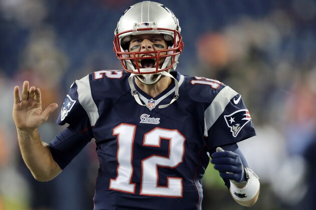 New England Patriots quarterback Tom Brady takes the field before an NFL football game against the New York Jets on Thursday, Oct. 16, 2014, in Foxborough, Mass. (AP Photo/Charles Krupa)