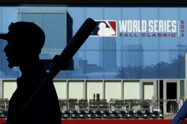 Kansas City Royals' Jarrod Dyson waits to bat during practice Saturday, Oct. 18, 2014, in Kansas City, Mo. The Royals will host the San Francisco Giants in Game 1 of the World Series on Oct. 21. (AP Photo/Charlie Riedel)