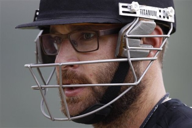 New Zealand's cricketer Daniel Vettori walks in to bat in the nets during a training session ahead of their match against Bangladesh in the ICC Twenty20 Cricket World Cup in Pallekele, Sri Lanka, Thursday, Sept. 20, 2012. (AP Photo/Aijaz Rahi)