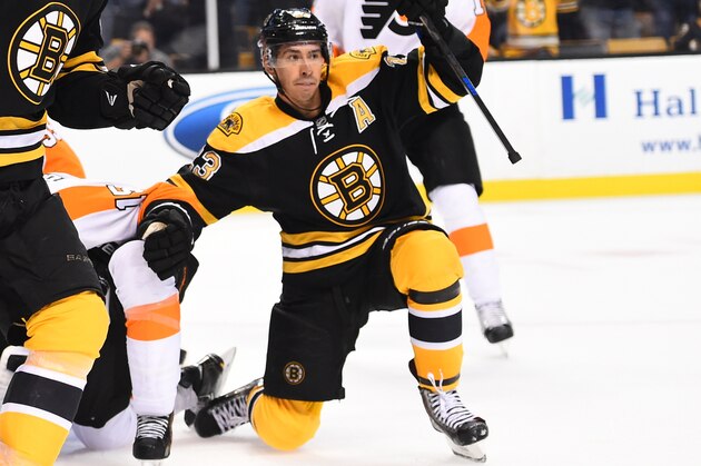 BOSTON, MA - OCTOBER 8:  Chris Kelly #23 of the Boston Bruins celebrates his goal for the lead against the Philadelphia Flyers during the season opener at the TD Garden on October 8, 2014 in Boston, Massachusetts.  (Photo by Brian Babineau/NHLI via Getty Images)