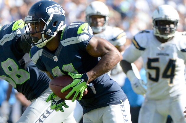 SAN DIEGO, CA - SEPTEMBER 14:  Wide receiver Percy Harvin #11 of the Seattle Seahawks returns a kick against the San Diego Chargers at Qualcomm Stadium on September 14, 2014 in San Diego, California.  (Photo by Harry How/Getty Images)