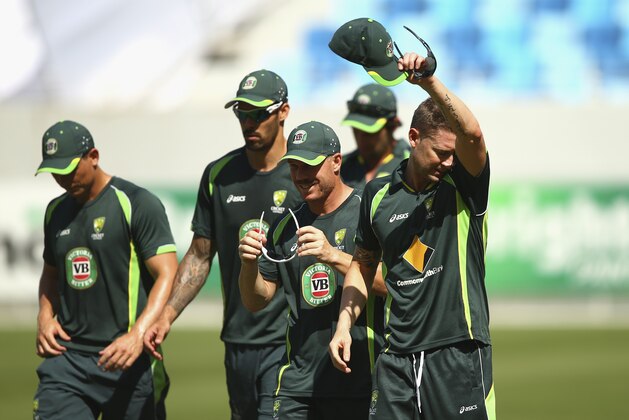 DUBAI, UNITED ARAB EMIRATES - OCTOBER 20:  Michael Clarke of Australia looks on during an Australian Nets Session at Dubai International Stadium on October 20, 2014 in Dubai, United Arab Emirates.  (Photo by Ryan Pierse/Getty Images)