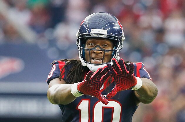 HOUSTON, TX - SEPTEMBER 28:   DeAndre Hopkins #10 of the Houston Texans reacts to a call during the second half of their game against the Buffalo Bills at NRG Stadium on September 28, 2014 in Houston, Texas.  (Photo by Scott Halleran/Getty Images)