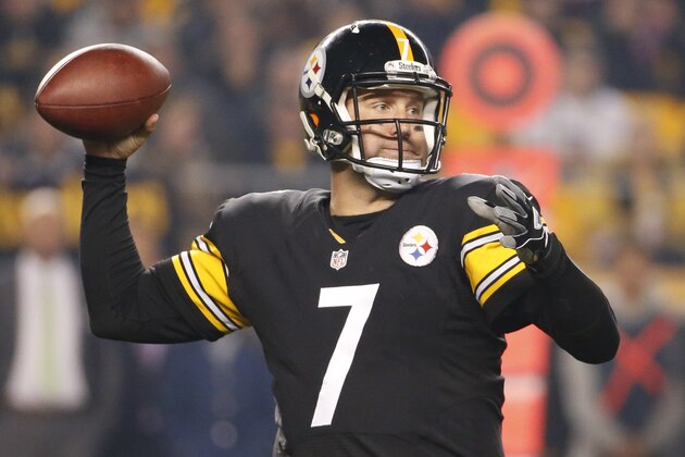 Pittsburgh Steelers quarterback Ben Roethlisberger (7) passes in the first quarter of the NFL football game against the Houston Texans, Monday, Oct. 20, 2014, in Pittsburgh. (AP Photo/Gene J. Puskar)