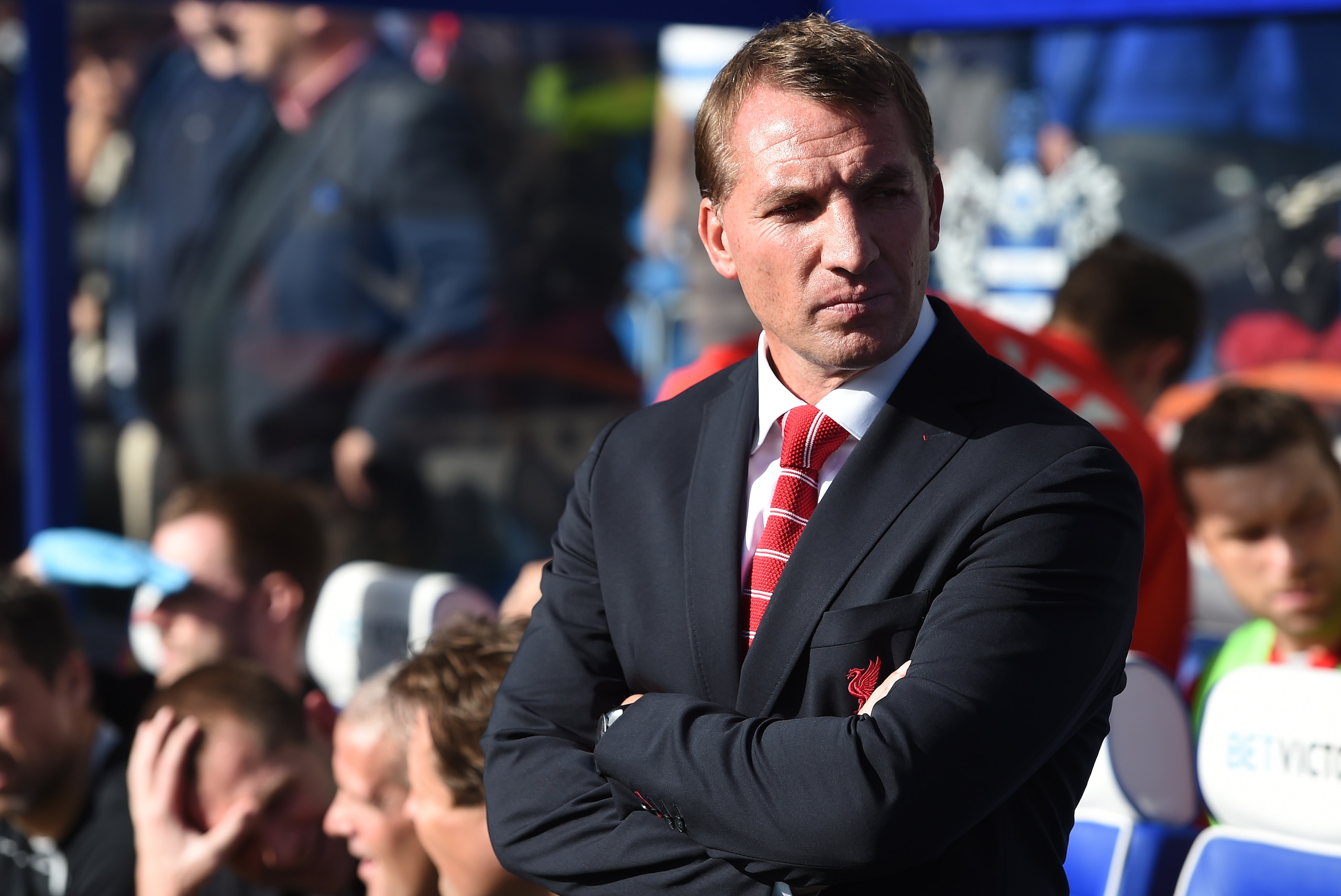 Liverpool manager Brendan Rodgers stands on the touchline ahead of their English Premier League soccer match against Queens Park Rangers at Loftus Road, London, Sunday, Oct. 19, 2014. (AP Photo/Tim Ireland)
