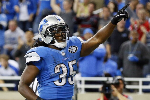 Detroit Lions running back Joique Bell (35) reacts after his 1-yard touchdown run during the second half of an NFL football game against the New Orleans Saints in Detroit, Sunday, Oct. 19, 2014. (AP Photo/Rick Osentoski)