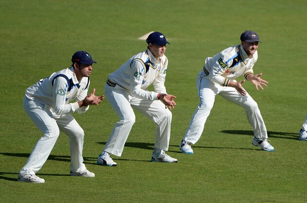 LEEDS, ENGLAND - SEPTEMBER 24:  Yorkshire slips Jack Leaning, Joe Root, Adam Lyth and Alex Lees during day two of the LV County Championship division one match between Yorkshire and Somerset at Headingley on September 24, 2014 in Leeds, England.  (Photo by Gareth Copley/Getty Images)