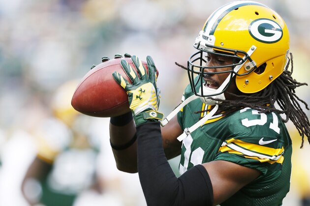 Green Bay Packers' Davon House before an NFL football game against the New York Jets Sunday, Sept. 14, 2014, in Green Bay, Wis. (AP Photo/Mike Roemer)