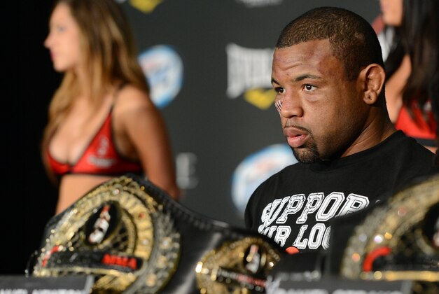 Nov 2, 2013; Long Beach, CA, USA;   Emanuel Newton at the post fight press conference after the Bellator MMA fight night at the Long Beach Arena. Alvarez won the fight. Mandatory Credit: Jayne Kamin-Oncea-USA TODAY Sports