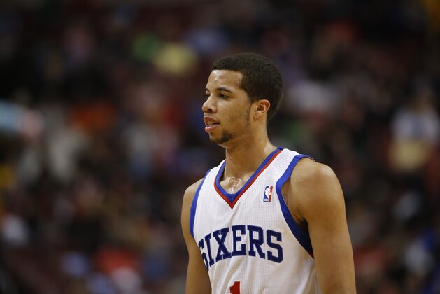 Philadelphia 76ers' Michael Carter-Williams in action during an NBA basketball game against the Indiana Pacers, Friday, March 14, 2014, in Philadelphia. (AP Photo/Matt Slocum)