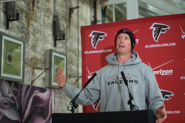 Atlanta Falcons quarterback Matt Ryan speaks during a press conference at The Grove Hotel in Watford England, Wednesday Oct. 22, 2014. The Falcons will play the Detroit Lions in an NFL football game at London's Wembley Stadium on Sunday, Oct. 26. (AP Photo/Tim Ireland)