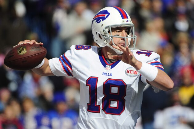 Buffalo Bills quarterback Kyle Orton (18) throws a pass during the first half of an NFL football game against the Minnesota Vikings Sunday, Oct. 19, 2014, in Orchard Park, N.Y.  (AP Photo/Gary Wiepert)