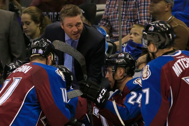 DENVER, CO - OCTOBER 21:  Head coach Patrick Roy of the Colorado Avalanche leads his team against the Florida Panthers at Pepsi Center on October 21, 2014 in Denver, Colorado. The Panthers defeated the Avalanche 4-3 in overtime.  (Photo by Doug Pensinger/Getty Images)