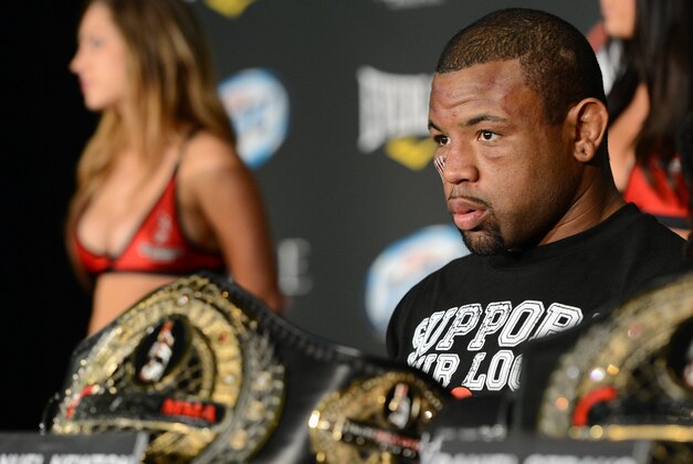 Nov 2, 2013; Long Beach, CA, USA;   Emanuel Newton at the post fight press conference after the Bellator MMA fight night at the Long Beach Arena. Alvarez won the fight. Mandatory Credit: Jayne Kamin-Oncea-USA TODAY Sports