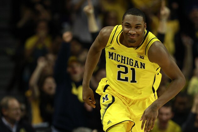 NEW YORK, NY - DECEMBER 21: Zak Irvin #21 of the Michigan Wolverines reacts during action against the Stanford Cardinals during the Brooklyn Hoops Holiday Invitational at Barclays Center on December 21, 2013 in the Brooklyn borough of New York City. The Wolverines defeated the Cardinals 68-65. (Photo by Adam Hunger/Getty Images) NEW YORK, NY - DECEMBER 21: Zak Irvin #21 of the Michigan Wolverines reacts during action against the Stanford Cardinals during the Brooklyn Hoops Holiday Invitational at Barclays Center on December 21, 2013 in the Brooklyn borough of New York City. The Wolverines defeated the Cardinals 68-65. (Photo by Adam Hunger/Getty Images)