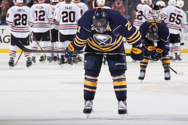 BUFFALO, NY - MARCH 09:  Drew Stafford #21 of the Buffalo Sabres reflects on the Sabres 2-1 loss against the the Chicago Blackhawks at First Niagara Center on March 9, 2014 in Buffalo, New York.  (Photo by Sean Rudyk/Getty Images)