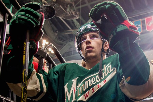 ST. PAUL, MN - MAY 6: Charlie Coyle #3 of the Minnesota Wild is greeted by fans as he makes his way back down the tunnel after warmups prior to Game Three of the Second Round of the 2014 Stanley Cup Playoffs against the Chicago Blackhawks on May 6, 2014 at the Xcel Energy Center in St. Paul, Minnesota. (Photo by Bruce Kluckhohn/NHLI via Getty Images)