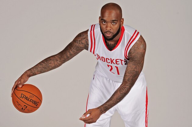 HOUSTON, TX - SEPTEMBER 29:  Josh Powell #21 of the Houston Rockets poses during Houston Rockets Media Day on September 29, 2014 in Houston, Texas. NOTE TO USER: User expressly acknowledges and agrees that, by downloading and or using this photograph, User is consenting to the terms and conditions of the Getty Images License Agreement. Mandatory Copyright Notice: Copyright 2014 NBAE (Photo by Bill Baptist/NBAE via Getty Images)
