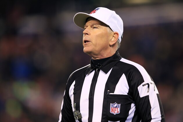EAST RUTHERFORD, NJ - FEBRUARY 02: Referee Terry McAulay #77  is shown during Super Bowl XLVIII at MetLife Stadium between the Denver Broncos and the Seattle Seahawks  on February 2, 2014 in East Rutherford, New Jersey.  (Photo by Jamie Squire/Getty Images)