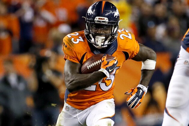 Denver Broncos running back Ronnie Hillman (23) runs against the San Diego Chargers during the second half of an NFL football game, Thursday, Oct. 23, 2014, in Denver. (AP Photo/Jack Dempsey)