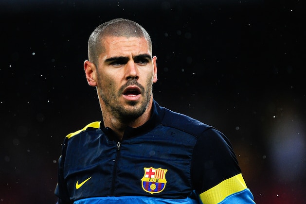 BARCELONA, SPAIN - MAY 19:  Victor Valdes of FC Barcelona looks on during the warm up prior to the La Liga match between FC Barcelona and Real Valladolid CF at Camp Nou on May 19, 2013 in Barcelona, Spain.  (Photo by David Ramos/Getty Images)