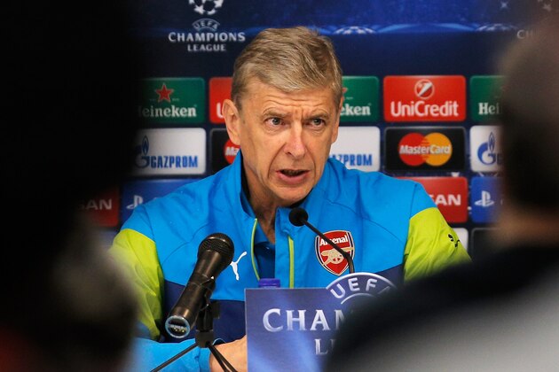 BRUSSELS, BELGIUM - OCTOBER 21:  Head Coach / Manager, Arsene Wenger speaks to the media during the Arsenal Press Conference held at Constant Vanden Stock Stadium on October 21, 2014 in Brussels, Belgium. Anderlecht and Arsenal will play tomorrow night in their Group D UEFA Champions League match.  (Photo by Dean Mouhtaropoulos/Getty Images)