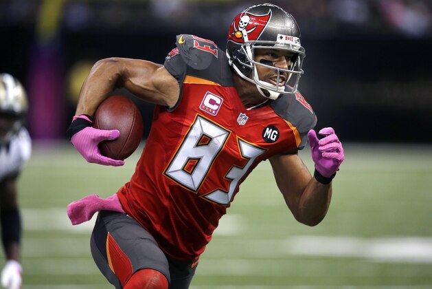 Tampa Bay Buccaneers wide receiver Vincent Jackson (83) in the second half of an NFL football game against the New Orleans Saints in New Orleans, Sunday, Oct. 5, 2014. (AP Photo/Bill Haber)