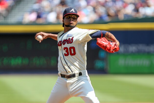 ATLANTA, GA - SEPTEMBER 21:  Ervin Santana #30 of the Atlanta Braves pitches against the New York Mets during the first inning at Turner Field on September 21, 2014 in Atlanta, Georgia. (Photo by Kevin Liles/Getty Images)