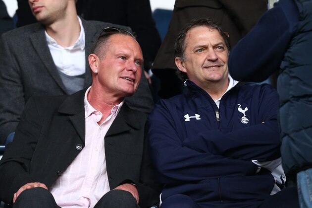 LONDON, ENGLAND - APRIL 07:  (L-R) Former Spurs and England players Paul Gascoigne and Gary Mabbutt look on during the Barclays Premier League match between Tottenham Hotspur and  Everton at White Hart Lane on April 7, 2013 in London, England.  (Photo by Clive Rose/Getty Images)