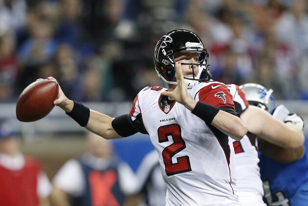 Atlanta Falcons quarterback Matt Ryan prepares to throw during the second quarter of an NFL football game against the Detroit Lions at Ford Field in Detroit, Saturday, Dec. 22, 2012. (AP Photo/Rick Osentoski)