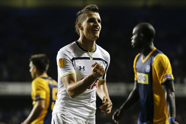 Tottenham's Erik Lamela celebrates scoring his second goal during the Europa League Group C soccer match between Totteham Hotspur and Asteras Tripolis at White Hart Lane stadium in London, Thursday, Oct. 23, 2014. (AP Photo/Kirsty Wigglesworth) Tottenham's Erik Lamela celebrates scoring his second goal during the Europa League Group C soccer match between Totteham Hotspur and Asteras Tripolis at White Hart Lane stadium in London, Thursday, Oct. 23, 2014. (AP Photo/Kirsty Wigglesworth)
