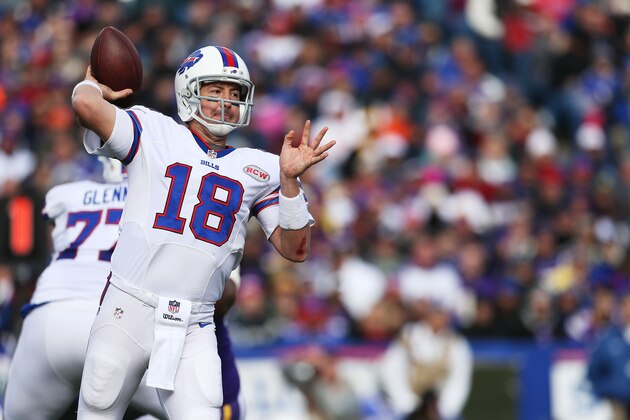 ORCHARD PARK, NY - OCTOBER 19:   Kyle Orton #18 of the Buffalo Bills throws against the Minnesota Vikings during the second half at Ralph Wilson Stadium on October 19, 2014 in Orchard Park, New York.  (Photo by Brett Carlsen/Getty Images)