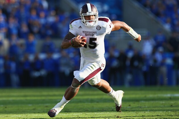 LEXINGTON, KY - OCTOBER 25: Dak Prescott #15 of the Mississippi State Bulldogs runs with the ball during the game against the Kentucky Wildcats at Commonwealth Stadium on October 25, 2014 in Lexington, Kentucky. (Photo by Andy Lyons/Getty Images) LEXINGTON, KY - OCTOBER 25: Dak Prescott #15 of the Mississippi State Bulldogs runs with the ball during the game against the Kentucky Wildcats at Commonwealth Stadium on October 25, 2014 in Lexington, Kentucky. (Photo by Andy Lyons/Getty Images)
