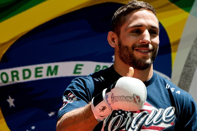 RIO DE JANEIRO, BRAZIL - OCTOBER 23:  Chad Mendes poses for photos after an open training session for media at Maracana Stadium on October 23, 2014 in Rio de Janeiro, Brazil.  (Photo by Buda Mendes/Getty Images)