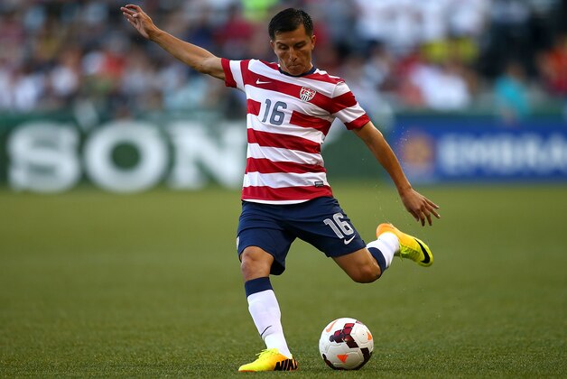 PORTLAND, OR - JULY 09:  Jose Torres #16 of the United States kicks the ball against Belize during the 2013 CONCACAF Gold Cup on July 9, 2013 at Jeld-Wen Field in Portland, Oregon.  (Photo by Jonathan Ferrey/Getty Images)