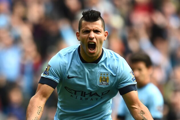 MANCHESTER, ENGLAND - OCTOBER 18:  Sergio Aguero of Manchester City celebrates after scoring his team's third goal during the Barclays Premier League match between Manchester City and Tottenham Hotspur at Etihad Stadium on October 18, 2014 in Manchester, England.  (Photo by Shaun Botterill/Getty Images)