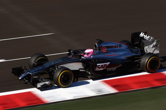 SOCHI, RUSSIA - OCTOBER 10:  Jenson Button of Great Britain and McLaren drives during practice ahead of the Russian Formula One Grand Prix at Sochi Autodrom on October 10, 2014 in Sochi, Russia.  (Photo by Paul Gilham/Getty Images)