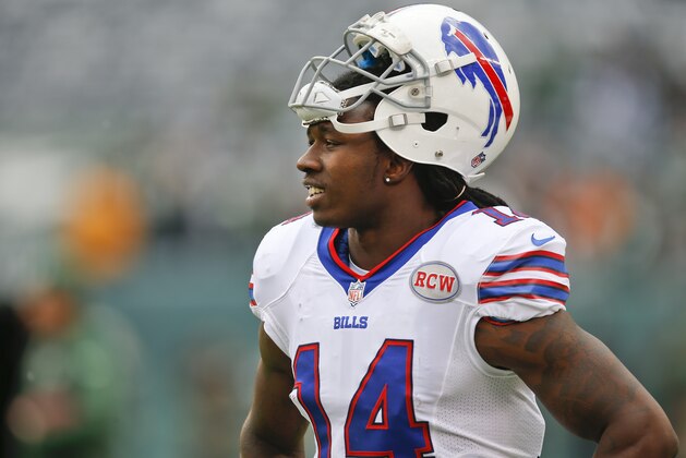Buffalo Bills wide receiver Sammy Watkins (14) walks on the field before an NFL football game against the New York Jets Sunday, Oct. 26, 2014, in East Rutherford.  (AP Photo/Kathy Willens)