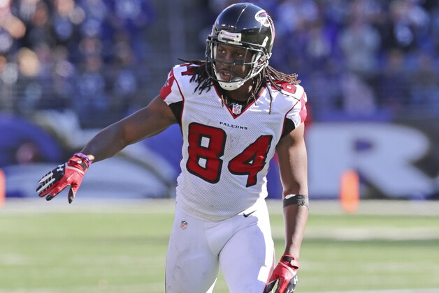 Oct 19, 2014; Baltimore, MD, USA; Atlanta Falcons wide receiver Roddy White (84) in action against the Baltimore Ravens at M&T Bank Stadium. Mandatory Credit: Mitch Stringer-USA TODAY Sports
