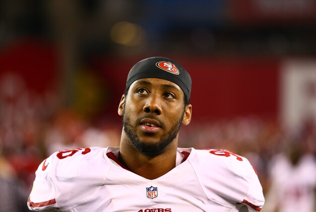 Dec 29, 2013; Phoenix, AZ, USA; San Francisco 49ers linebacker Corey Lemonier (96) against the Arizona Cardinals at University of Phoenix Stadium. Mandatory Credit: Mark J. Rebilas-USA TODAY Sports