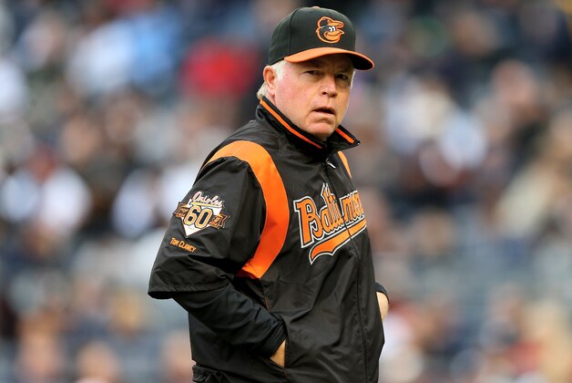 NEW YORK, NY - APRIL 07:  Manager Buck Showalter #26 of the Baltimore Orioles walks back to the dugout in the fifth inning against the New York Yankees during the home opener on April 7, 2014 at Yankee Stadium in the Bronx borough of New York City.  (Photo by Elsa/Getty Images)