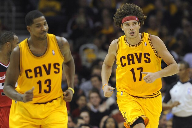 CLEVELAND, OH - OCTOBER 30: Tristan Thompson #13 and Anderson Varejao #17 of the Cleveland Cavaliers run down court during the game against the Washington Wizards at Quicken Loans Arena on October 30, 2012 in Cleveland, Ohio. The Cavaliers defeated the Wizards 94-84. NOTE TO USER: User expressly acknowledges and agrees that, by downloading and/or using this Photograph, user is consenting to the terms and conditions of the Getty Images License Agreement. (Photo by Jason Miller/Getty Images)